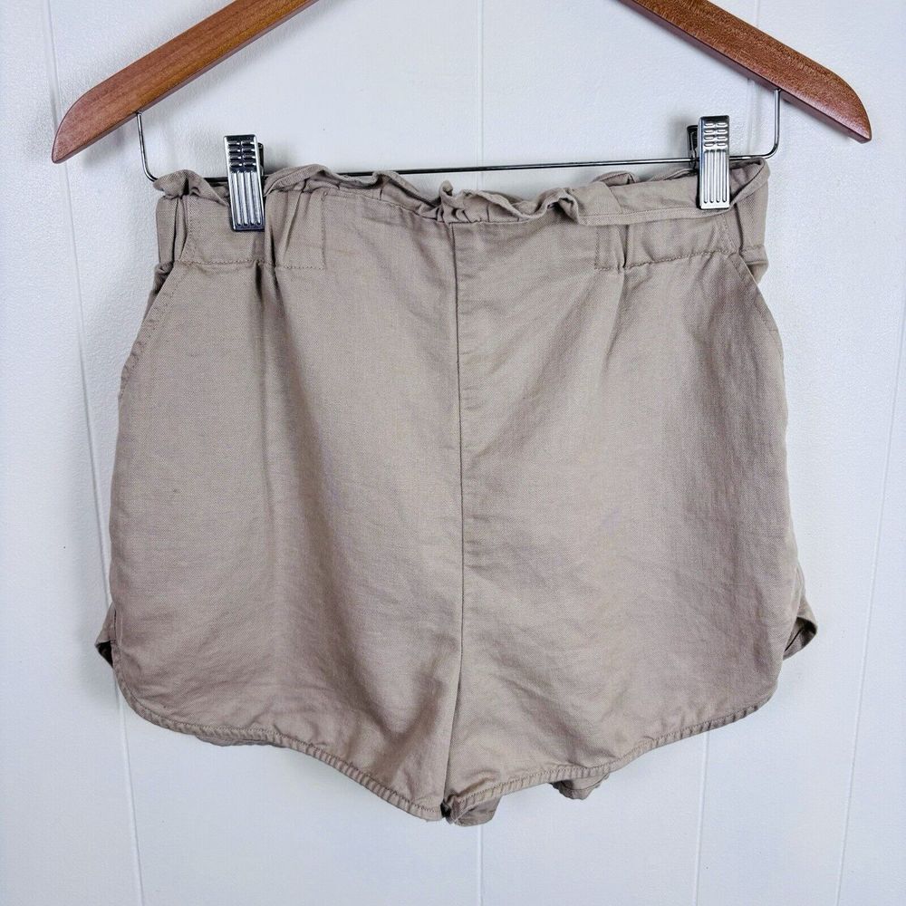 Zara High Waist Linen Blend Track Style Shorts Women XS Paper Bag Elastic Waist